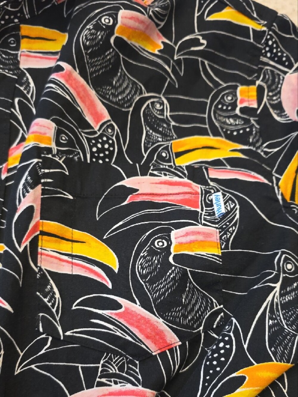 Hurley Black Toucan Button-Up Shirt with Yellow and Pink Accents - Picture 3 of 3